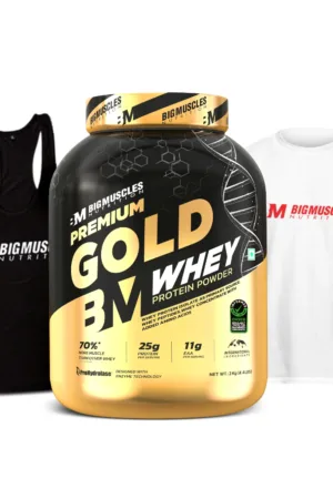 Big Muscles | Premium Gold Whey + Tshirt + Stringer