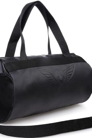 Black Leatherette Gym Bag Duffel Bag Shoulder, Emboss Logo